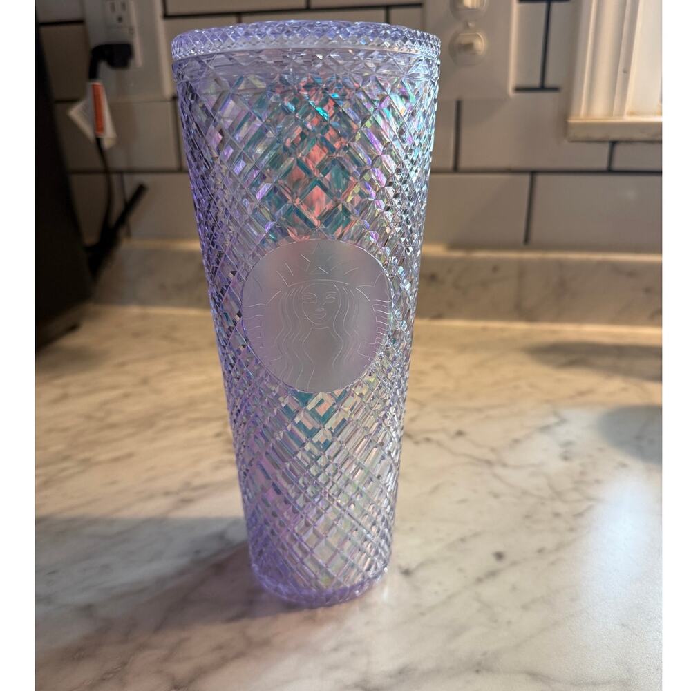 Starbucks 24oz Iridescent Lavender Diamond Tumbler Cold Cup No Straw